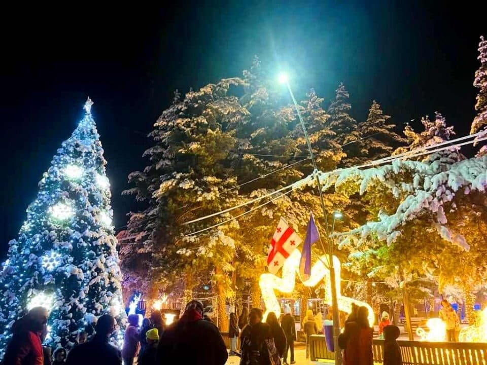 მესტიაში მთავარი ნაძვის ხე აანთეს