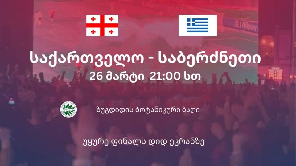 სად შეგიძლიათ ნახოთ ზუგდიდში საქართველო-საბერძნეთის მატჩი დიდ ეკრანზე