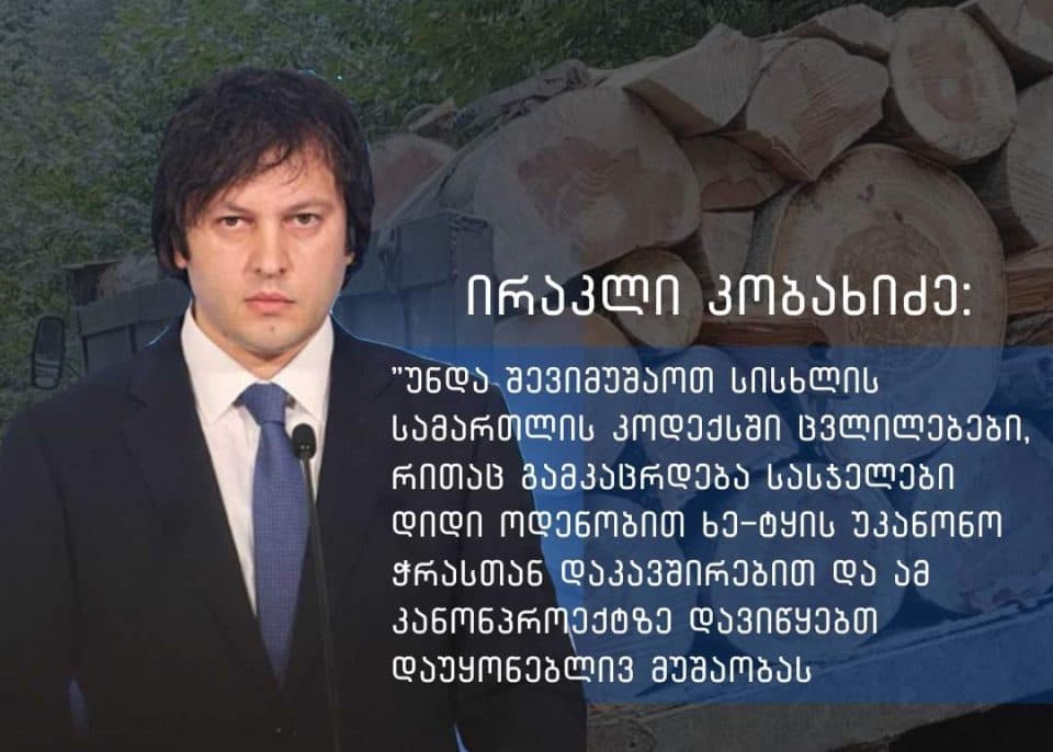 პრემიერი ხე-ტყის უკანონო ჭრასთან დაკავშირებით განცხადებას აკეთებს და კანონის გამკაცრებაზე საუბრობს