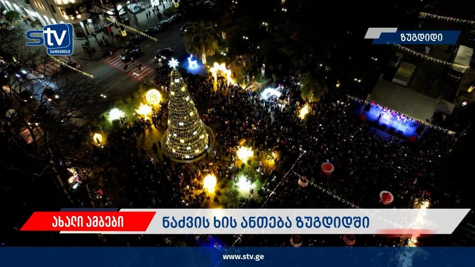 ზუგდიდის მთავარი ნაძვის ხის ანთება