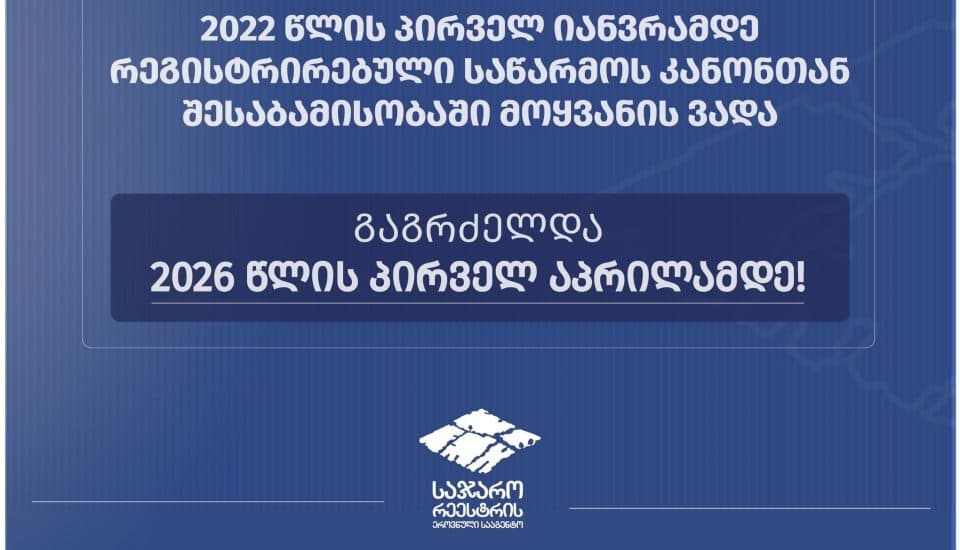 საწარმოს კანონთან შესაბამისობაში მოყვანის ვადა ერთი წლით გაგრძელდა