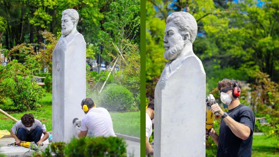 სენაკში გიორგი ჭალადიდელის დაზიანებული ბიუსტის აღდგენა მიმდინარეობს